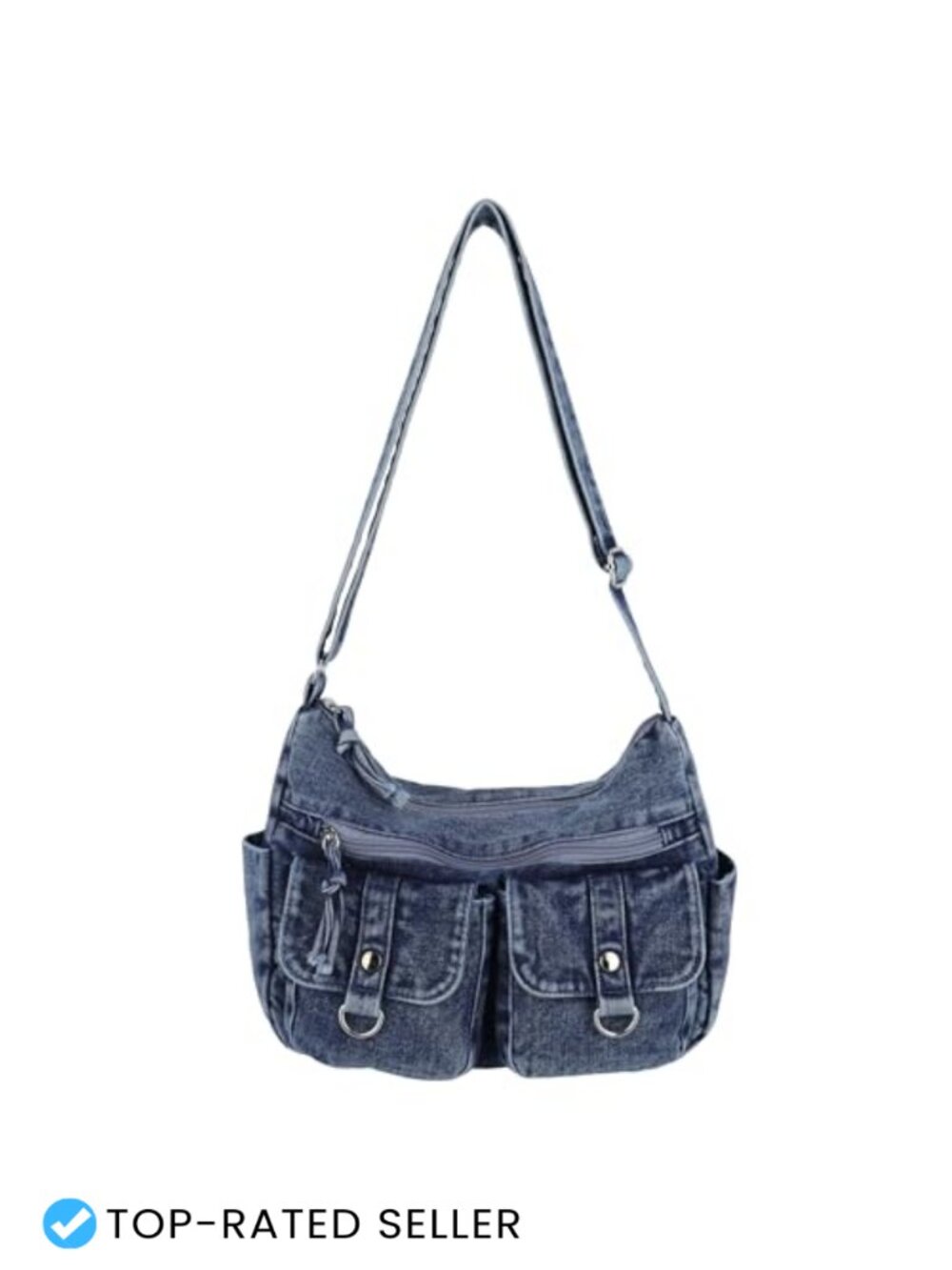 Y2K Denim Crossbody Bag for Women Utility Vintage Shoulder Purse Multi Pocket